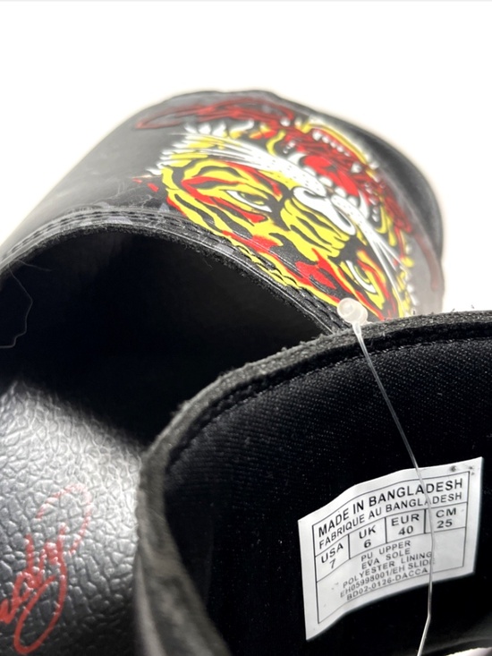 Ed Hardy Tiger Head Slide Sandals Black Red Graphic Logo Y2K NWOB main image 5